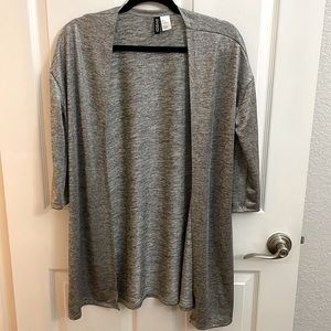 Divided Heathered Silver/Gray Open Front Half Sleeve Cardigan